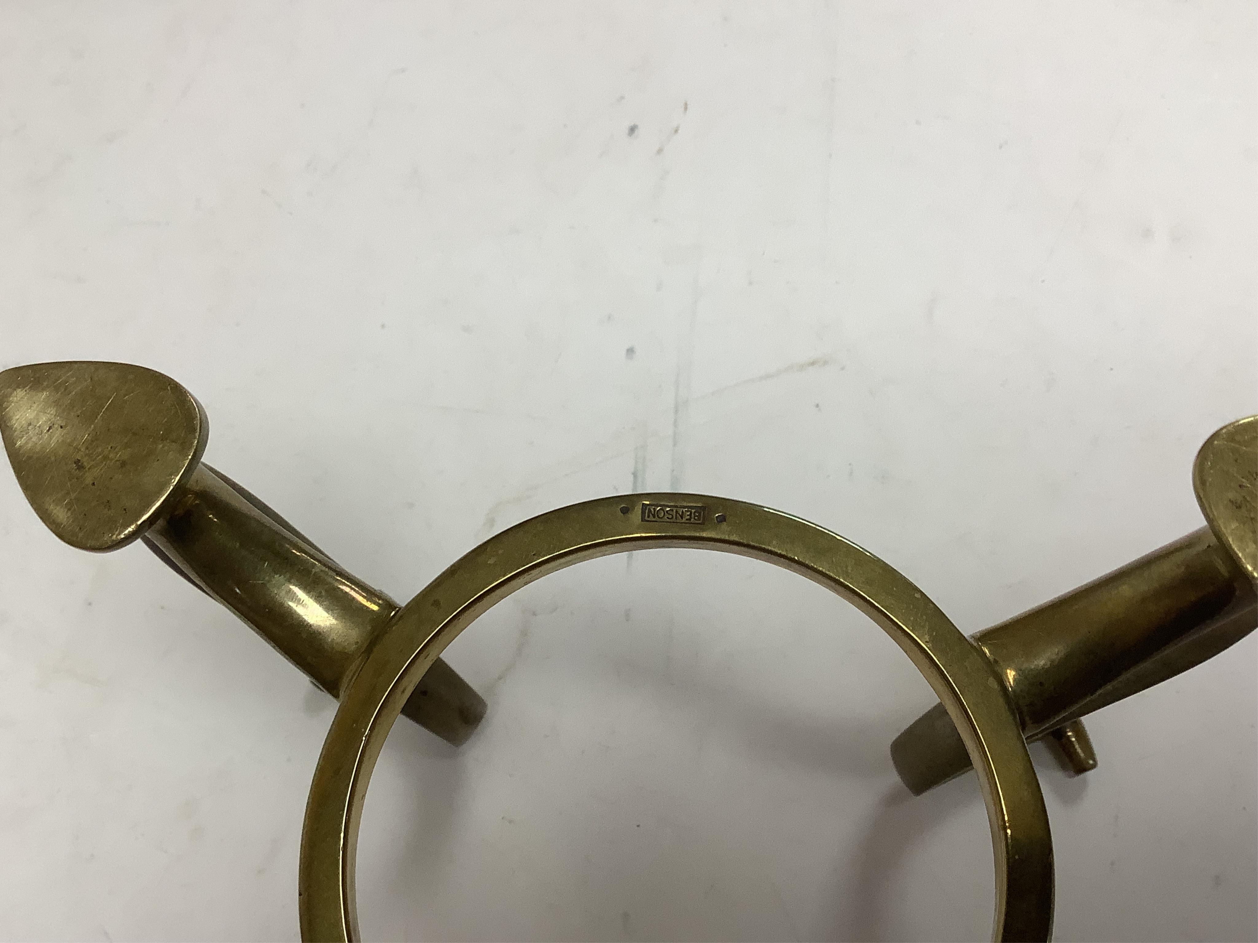 W.A.S Benson, a brass and copper kettle on stand, 23cm total height